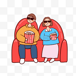和妈妈看电影图片_卡通可爱矢量免抠电影节看电影吃
