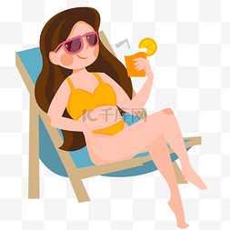 果汁卡通抠图图片_边喝果汁边晒太阳的女人免抠图