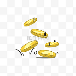 漂浮手绘钱币图片_黄色立体的金币插画