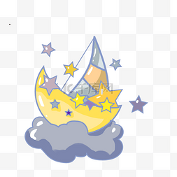 小帆船卡通图片_蓝色星星月亮帆船png