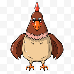 鸡吃虫子图片_卡通棕色大公鸡插画