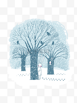 卡通森林小鸟图片_雪天森林卡通可商用元素
