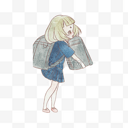 手绘漫画风人物图片_水彩风抱书包的女孩