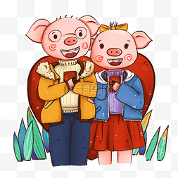温馨的粉色图片_拿结婚证合照的猪猪免抠元素