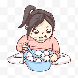 春节吃汤圆图片_卡通可爱的小女孩吃汤圆
