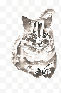 趴着小猫图片_趴着的小猫水墨画PNG免抠素材