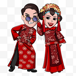 q版结婚图片_结婚季红色中国风婚礼Q版情侣