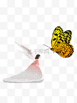 卡通带翅膀的女孩和蝴蝶设计元素