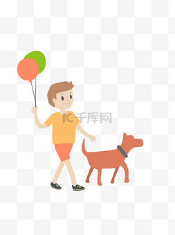 狗气球图片_扁平化简约遛狗的男孩子ai素材
