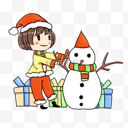 圣诞节可爱女孩和雪人