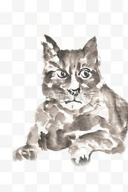 国画图片_好奇的小猫水墨画PNG免抠素材