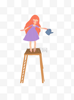 卡通站在凳子上的少女人物素材
