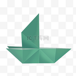 手工折纸扇子图片_绿色折纸质感帆船手绘