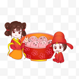 可爱的吃货图片_元宵节吃汤圆的孩子插画