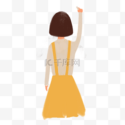 黄色衣服女人图片_抬手写东西的女人背影