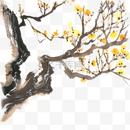 树枝免抠图片_苍劲的腊梅树水墨画PNG免抠素材