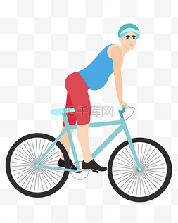 蓝色的自行车图片_矢量手绘卡通骑自行车人物