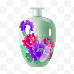 手绘中国风墨彩鲜花印花瓷瓶