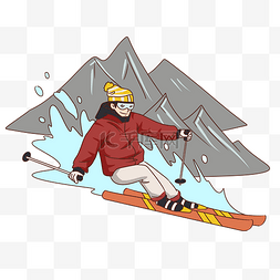 滑雪场手绘图片_手绘冬季旅游滑雪男子人物插画