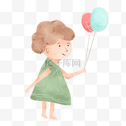 手绘卡通系列游乐园拿气球的孩子