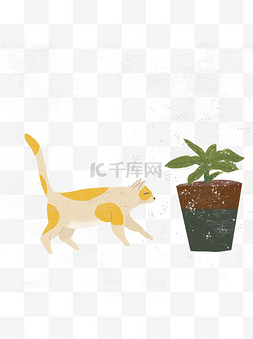 车光影效果图片_手绘猫和植物做旧效果设计