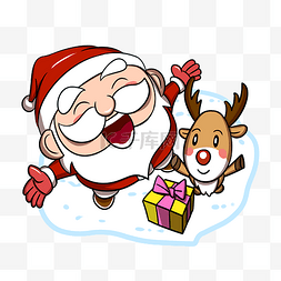 卡通圣诞老人和驯鹿欢乐png透明底