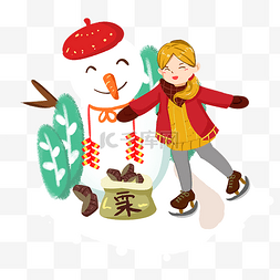 雪人树木图片_传统节气大雪堆雪人手绘插画