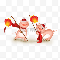 中国风新年节日喜庆图片_2019猪年拿灯笼的小猪