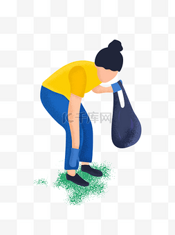 保护环境ps插画图片_彩绘拿着垃圾袋的女生可商用元素