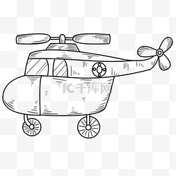 插画飞机图片_手绘线描直升机插画