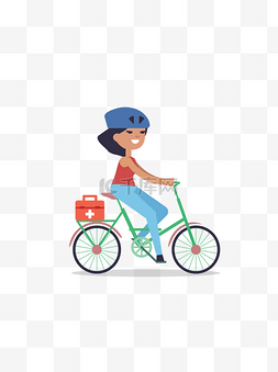 扁平骑自行车图片_小女孩骑自行车手绘矢量图