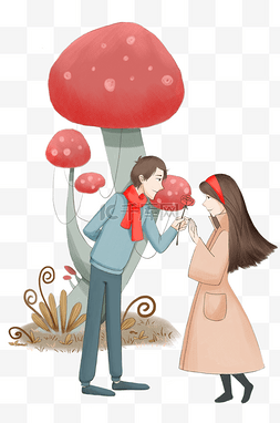 红色围脖手绘图片_手绘情人节玫瑰花插画