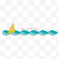 卡通帆船大海图片_卡通手绘水面浪花海面波浪帆船