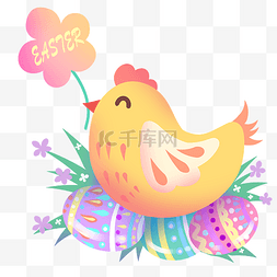 复活节母鸡孵彩蛋插画
