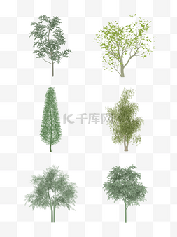 绿色简约插画图片_简约扁平手绘风树木绿色植物元素