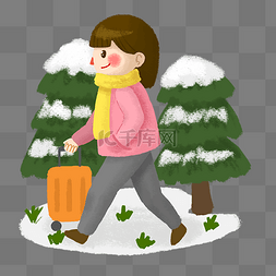 冬季旅行人物图片_冬季旅行人物和旅行箱