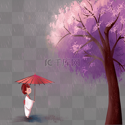 红色和服图片_日本樱花节赏樱花撑伞和服女子