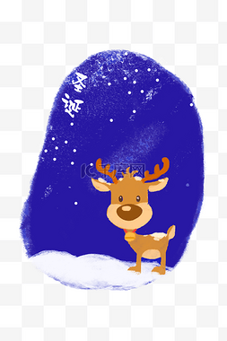 圣诞节驯鹿卡通图片_可爱驯鹿蓝色涂色边框