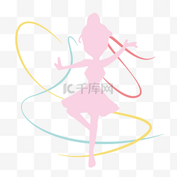 粉色的彩带图片_粉色跳舞的少女糖果色彩带素材矢