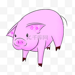 小猪的尾巴图片_彩色手绘低头的小猪