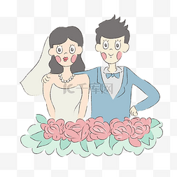 卡通结婚夫妇图片_手绘可爱清新婚礼新郎新娘漫画