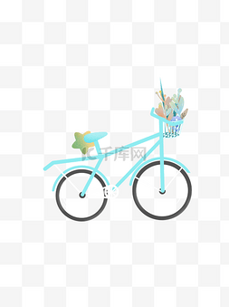 蓝色自行车图片_卡通手绘小清新蓝色自行车可商用