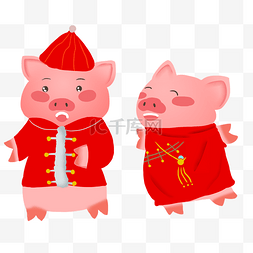 卡通手绘新年两只可爱的小猪创意