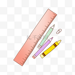 手绘卡通铅笔学生图片_红色的尺子和铅笔插画