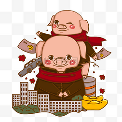 可爱小猪图片_卡通手绘新年福猪