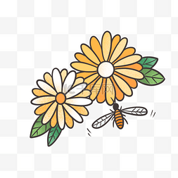 可爱昆虫插画图片_可爱棕色小蜜蜂和花朵