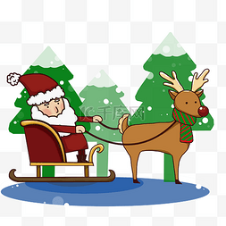 圣诞老人和鹿手绘卡通人物PNG素材