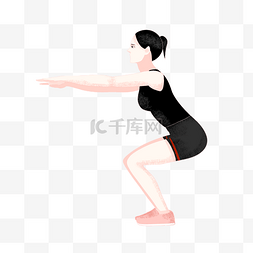 扎马尾的女人图片_减肥健身瘦身运动扎马步蹲扁平风