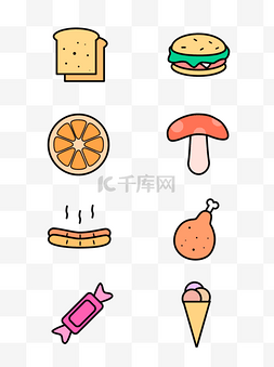 冰淇淋面包图片_简约风单色描边蔬菜水果食物元素
