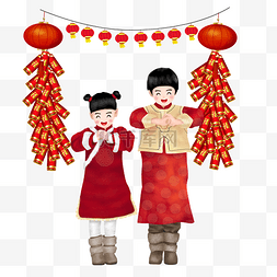 拜年人物手绘图片_手绘新年拜年小孩